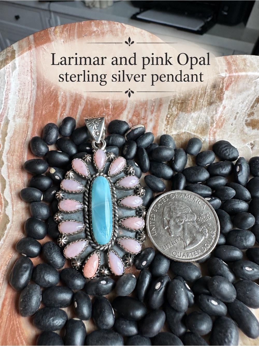 Sterling Silver Larimar and Pink Opal Pendant 🦋💕